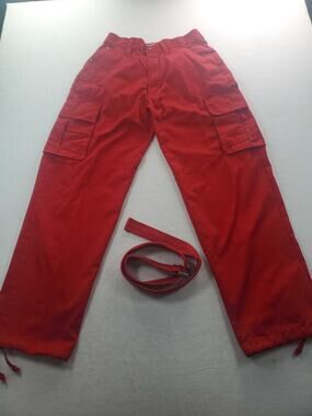 Regal Wear Red Belted Cargo Pants Size 34x34 Utility Pockets Adjustable Hem
